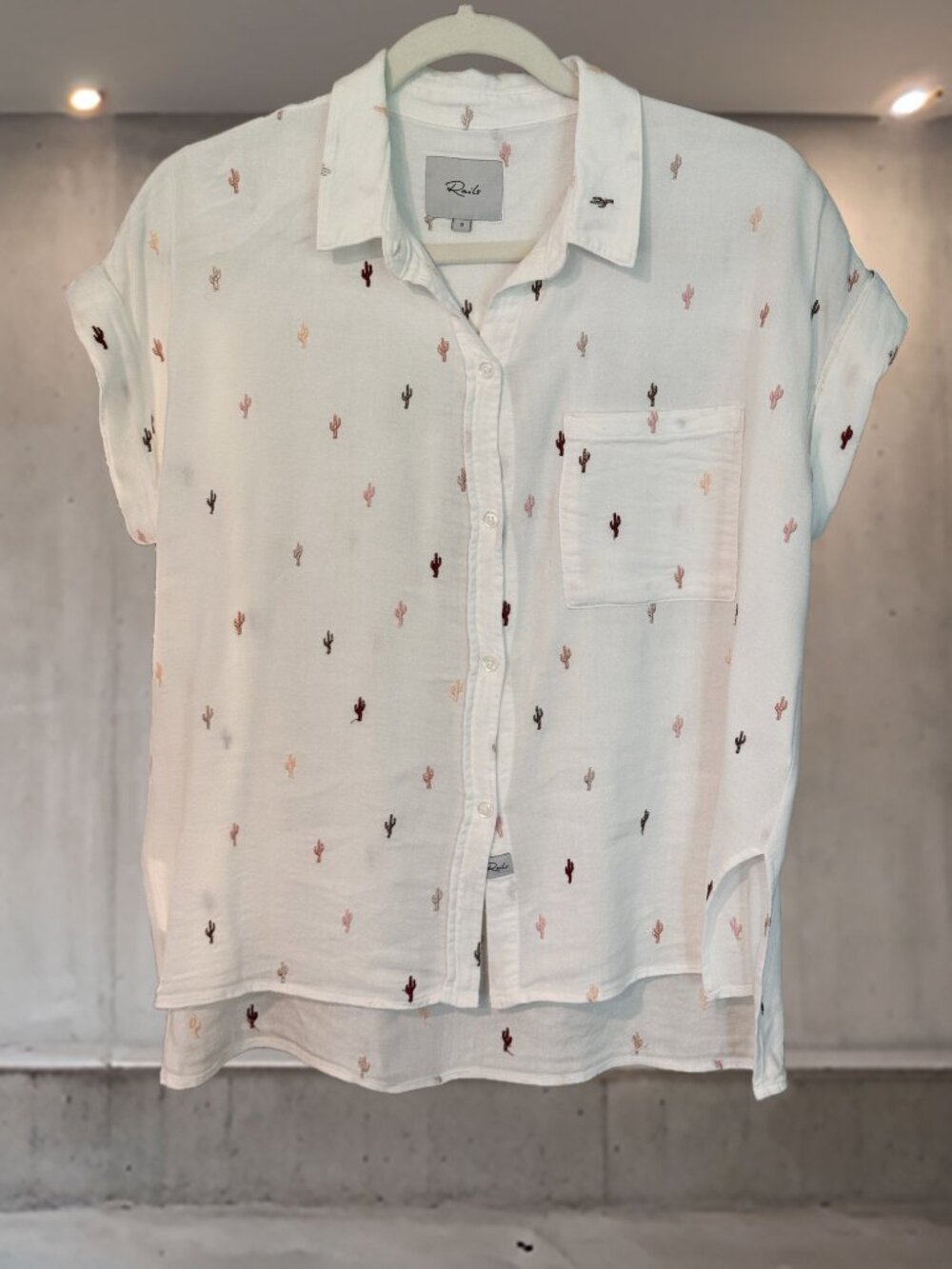 Rails Whitney Metallic Cactus Linen Blend Shirt Small White Button Up